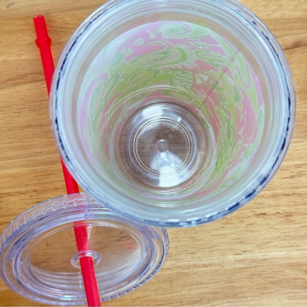 Lilly Pulitzer Elephants Acrylic Tumbler Cup Pink Green 20oz Lid Straw - Picture 7 of 9